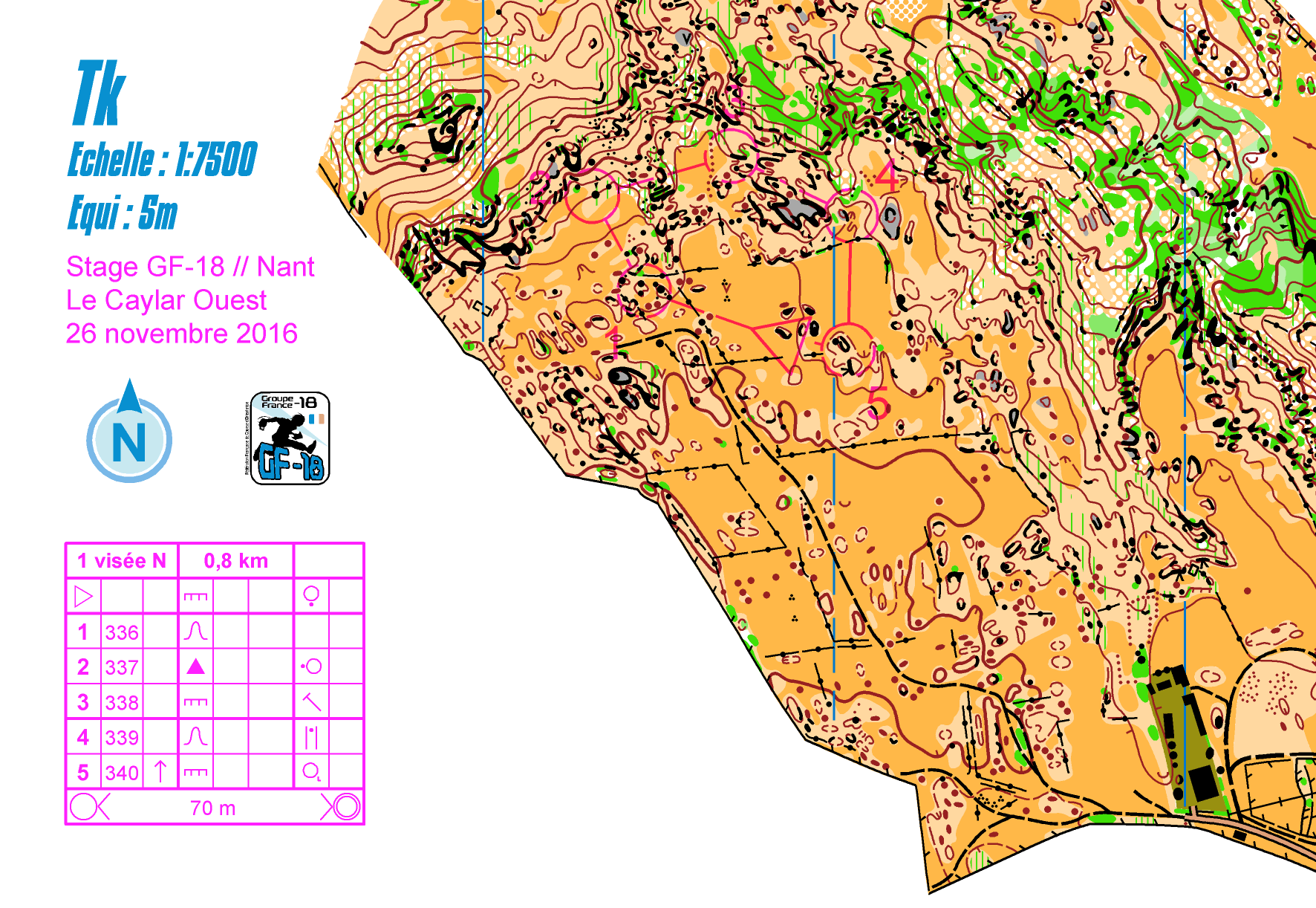 J2 azimut carte normale stage gf-18 Larzac Caylar Ouest (26-11-2016)