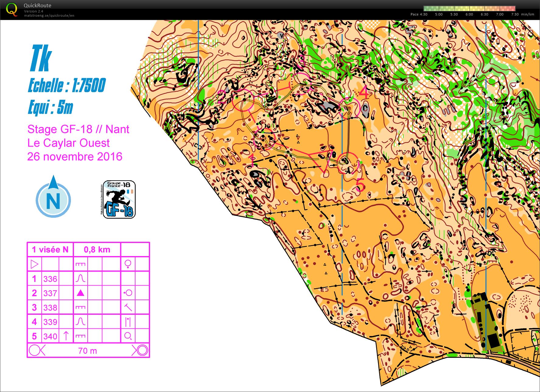 J2 azimut carte normale stage gf-18 Larzac Caylar Ouest (26-11-2016)