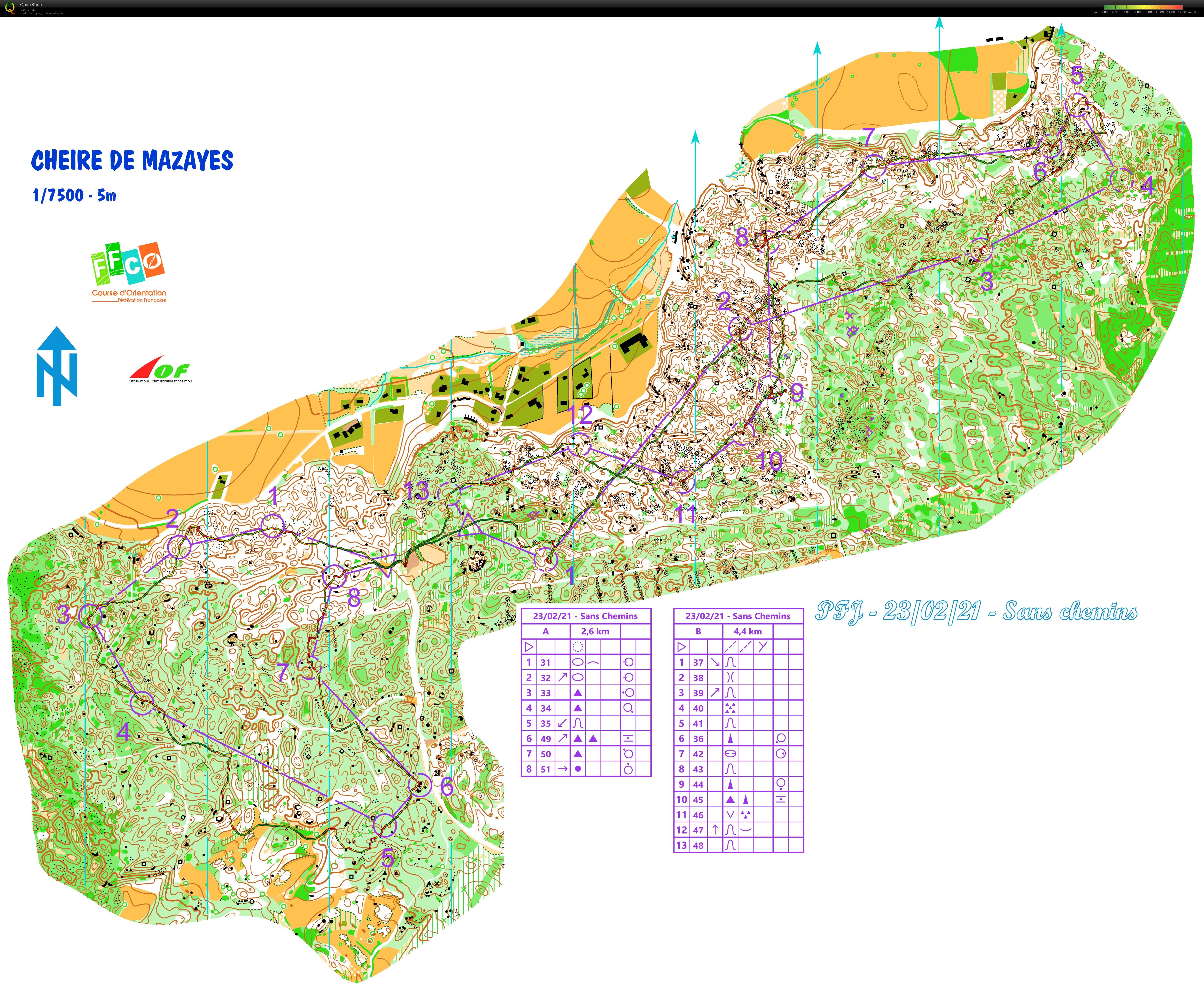 2 circuits sans chemins ni muret dans les cheires de Mazaye (24-02-2021)